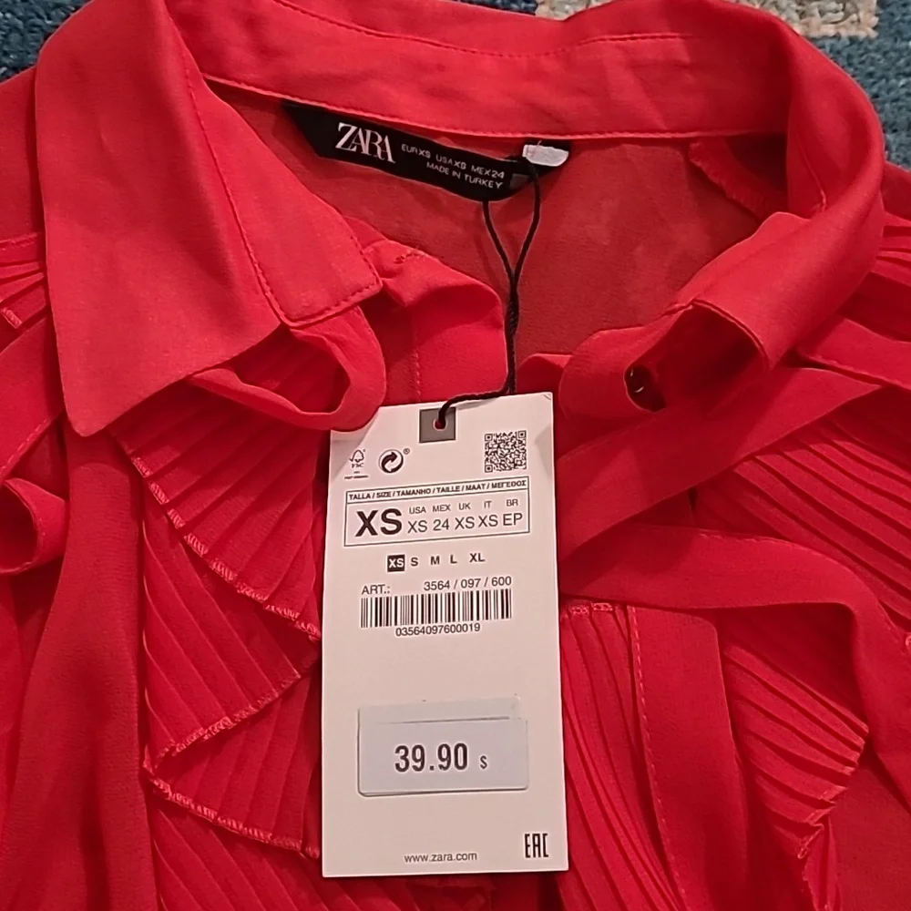 Zara Red Ruffled Blouse - Picture 3 of 5